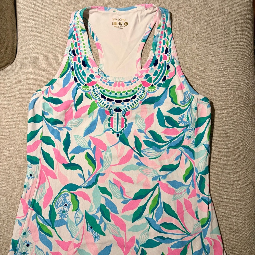 Lilly Pulitzer Luxletic Sleeveless Ruffle Hem Dress Size L RN 88189 - Picture 2 of 3